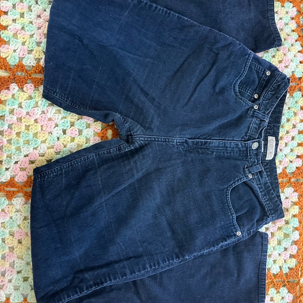 Navy blue high waisted corduroy pants